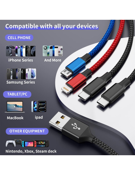 Cable de Carga 4 en 1 IDISON Multicolor 5FT para iPhone y Android