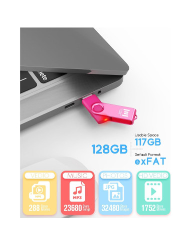 Unidad Flash USB 2.0 MOSDART 128GB Rosa Brillante con LED