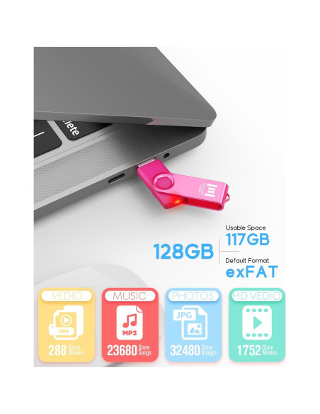 Unidad Flash USB 2.0 MOSDART 128GB Rosa Brillante con LED