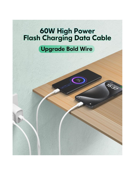 Cable USB C MUXA 6FT - Carga Rápida 60W para iPhone y Samsung