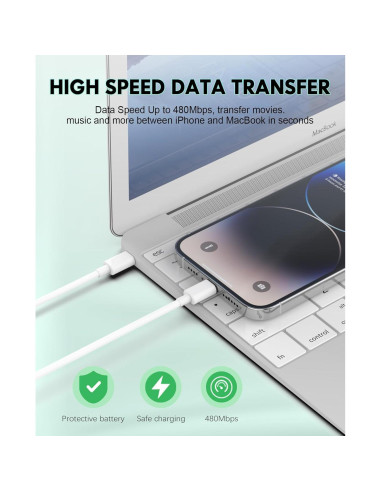 Cable USB C MUXA 6FT - Carga Rápida 60W para iPhone y Samsung