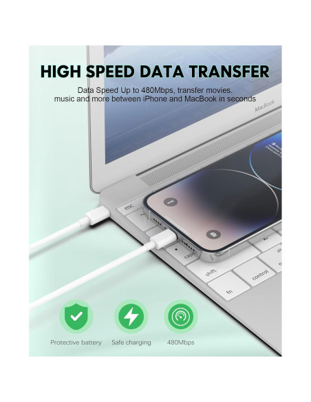 Cable USB C MUXA 6FT - Carga Rápida 60W para iPhone y Samsung