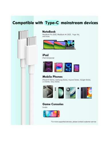 Cable USB C MUXA 6FT - Carga Rápida 60W para iPhone y Samsung