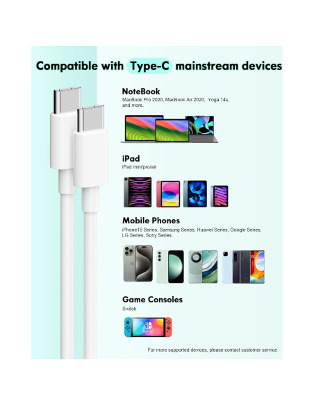 Cable USB C MUXA 6FT - Carga Rápida 60W para iPhone y Samsung