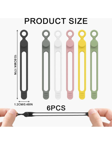 Bridas de Silicona Reutilizables ZYMJBB 6 Pcs para Cables
