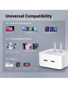 Cargador Rápido 35W USB-C Doble Puerto Longyue Blanco 2