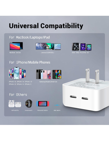 Cargador Rápido 35W USB-C Doble Puerto Longyue Blanco