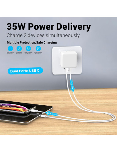 Cargador Rápido 35W USB-C Doble Puerto Longyue Blanco