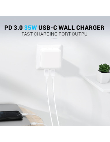 Cargador Rápido 35W USB-C Doble Puerto Longyue Blanco