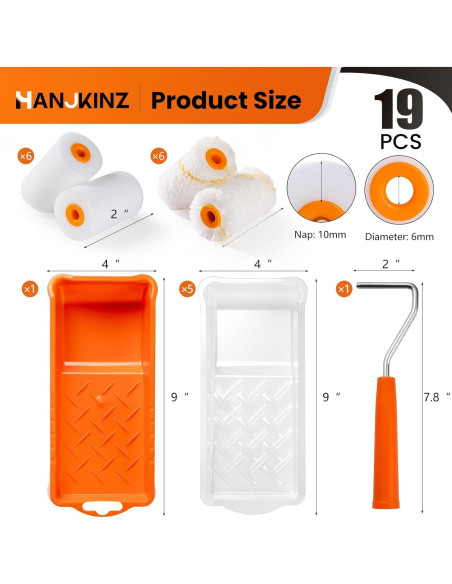 Kit de Rodillo de Pintura 2" HANJKINZ 19 Piezas Alta Densidad