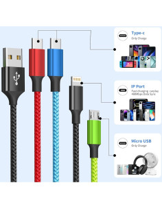 Cable de Carga Multi 4 en 1 Firsting 5FT USB A - Negro/Rojo/Azul/Verde 2