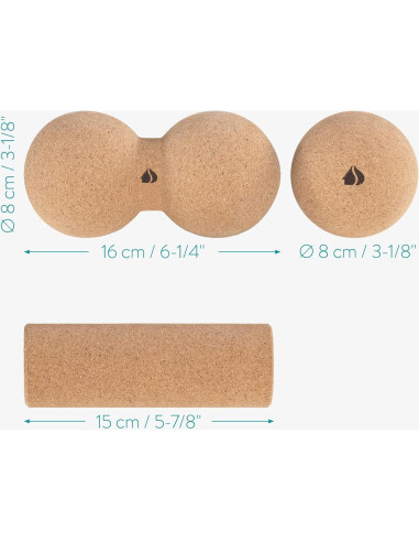 Juego de Rodillos de Masaje de Corcho Navaris - 3 Piezas