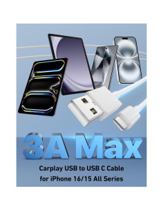 Cable Carplay USB A a USB C 3FT LUOSIKE 2Pack Blanco 2
