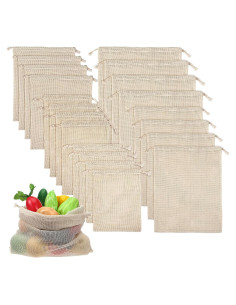 Paquete de 20 Bolsas de Malla de Algodón Reutilizables 45x35cm