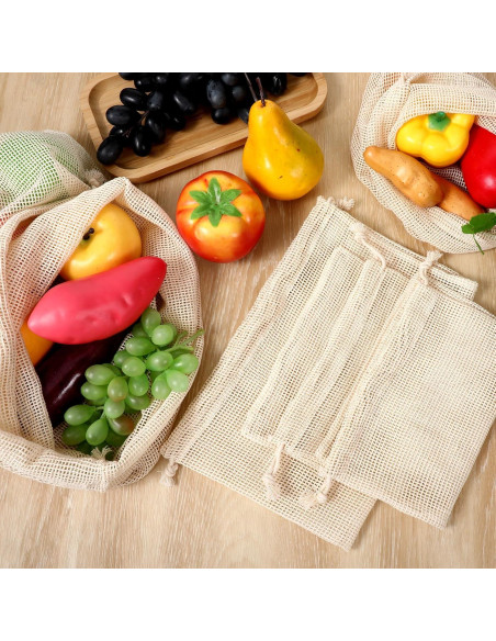 Paquete de 20 Bolsas de Malla de Algodón Reutilizables 45x35cm