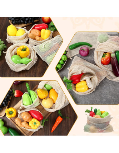 Paquete de 20 Bolsas de Malla de Algodón Reutilizables 45x35cm