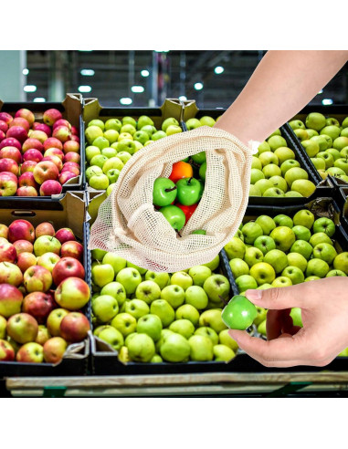 Paquete de 20 Bolsas de Malla de Algodón Reutilizables 45x35cm