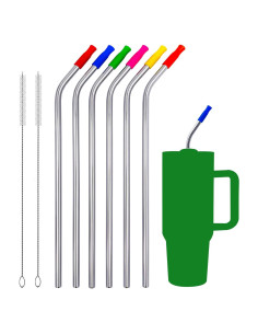 Paquete de 6 Pajitas de Acero Inoxidable Wobye 33 cm Reutilizables