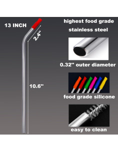 Paquete de 6 Pajitas de Acero Inoxidable Wobye 33 cm Reutilizables 2