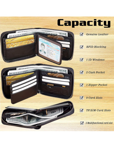 Cartera Bifold de Cuero Admetus con Bloqueo RFID para Hombres