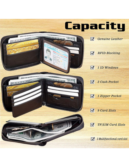 Cartera Bifold de Cuero Admetus con Bloqueo RFID para Hombres