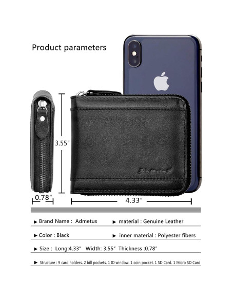 Cartera Bifold de Cuero Admetus con Bloqueo RFID para Hombres