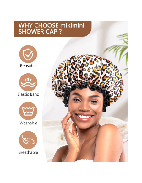 Gorro de Ducha Grande Mikimini Leopardo XL Impermeable Reutilizable