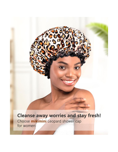 Gorro de Ducha Grande Mikimini Leopardo XL Impermeable Reutilizable