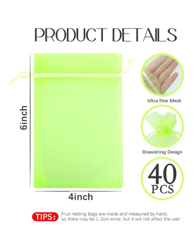 40 Bolsas de Malla Reutilizables GAOHUI 15x10 cm para Frutas