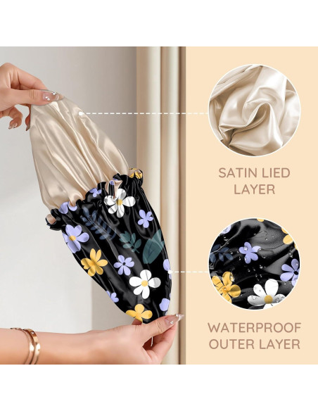 Gorro de Ducha Impermeable Zewurtuw Doble Capa Ajustable Satén