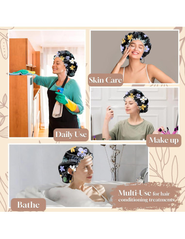 Gorro de Ducha Impermeable Zewurtuw Doble Capa Ajustable Satén