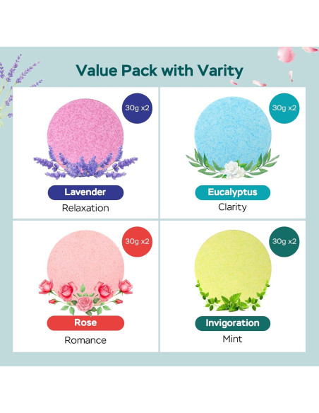 Bombas de Ducha Aromaterapia Serelee 8 Pack - Aceites Esenciales