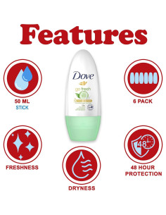 Desodorante Roll-On Dove Go Fresh 6x40ml Pepino y Té Verde 2