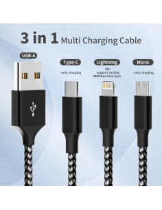 Cable de Carga Múltiple 3 en 1 Firsting 1.22m Negro y Gris 2