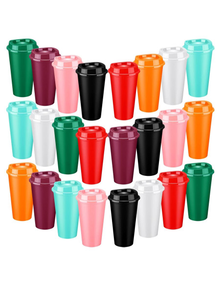Skylety 24 Tazas de Café Reutilizables 480 ml con Tapas Multicolor