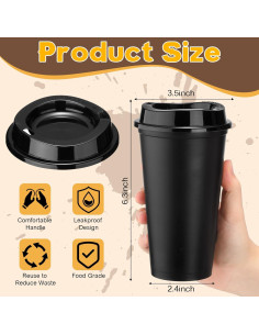 Skylety 24 Tazas de Café Reutilizables 480 ml con Tapas Multicolor 2