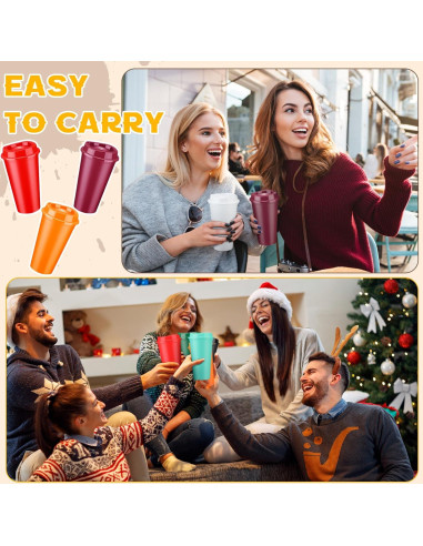 Skylety 24 Tazas de Café Reutilizables 480 ml con Tapas Multicolor