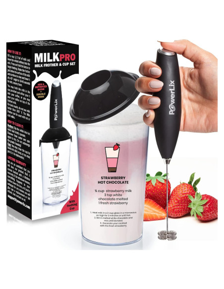 Batidor de Leche Eléctrico Portátil POWERLIX 300ml Acero Inoxidable