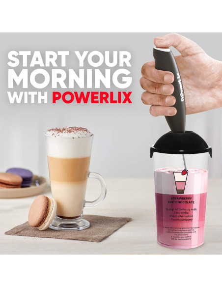 Batidor de Leche Eléctrico Portátil POWERLIX 300ml Acero Inoxidable