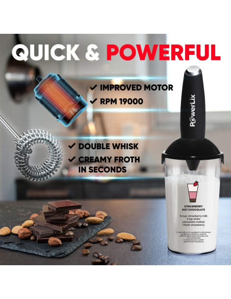 Batidor de Leche Eléctrico Portátil POWERLIX 300ml Acero Inoxidable