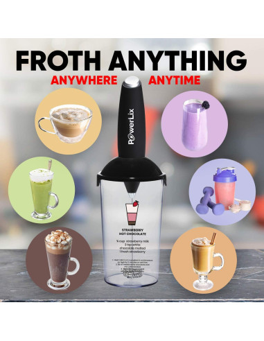Batidor de Leche Eléctrico Portátil POWERLIX 300ml Acero Inoxidable