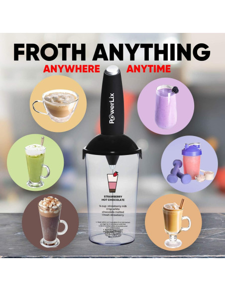 Batidor de Leche Eléctrico Portátil POWERLIX 300ml Acero Inoxidable