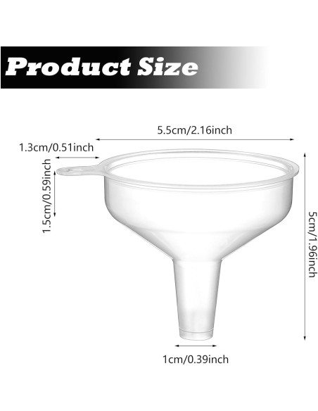 4 Mini Embudos de Plástico Transparente 5.5cm Grado Alimenticio