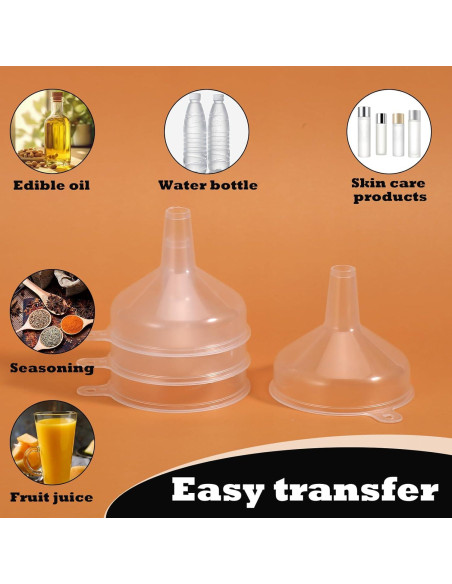 4 Mini Embudos de Plástico Transparente 5.5cm Grado Alimenticio
