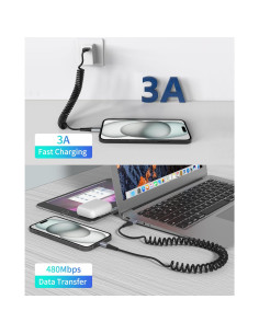 Cable USB C Enrollado PEAKLIFT - 2 Unidades, 30-60 cm 2