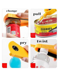Abridor de Tarros Multifuncional HoneyHu Amarillo 5 en 1 2