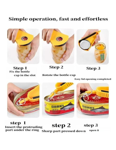 Abridor de Tarros Multifuncional HoneyHu Amarillo 5 en 1