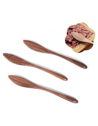 Juego de 3 cuchillos para mantequilla NierNika de madera de nogal