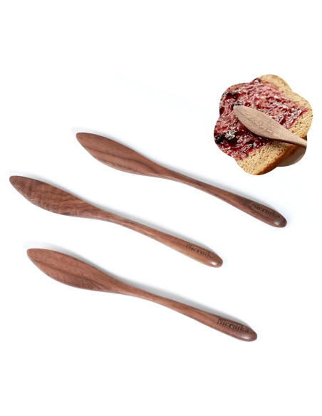 Juego de 3 cuchillos para mantequilla NierNika de madera de nogal