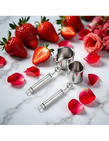 Juego de 2 Huller de Fresa Tnyvm Acero Inoxidable 9g